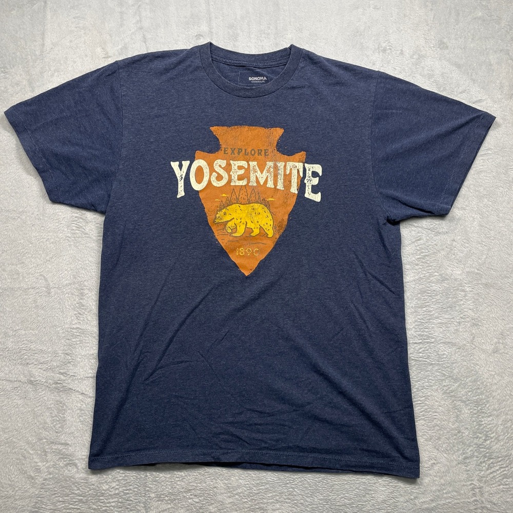 Yosemite Graphic T-Shirt Sonoma Mens L Blue National Park Bear Arrowhead Tee
